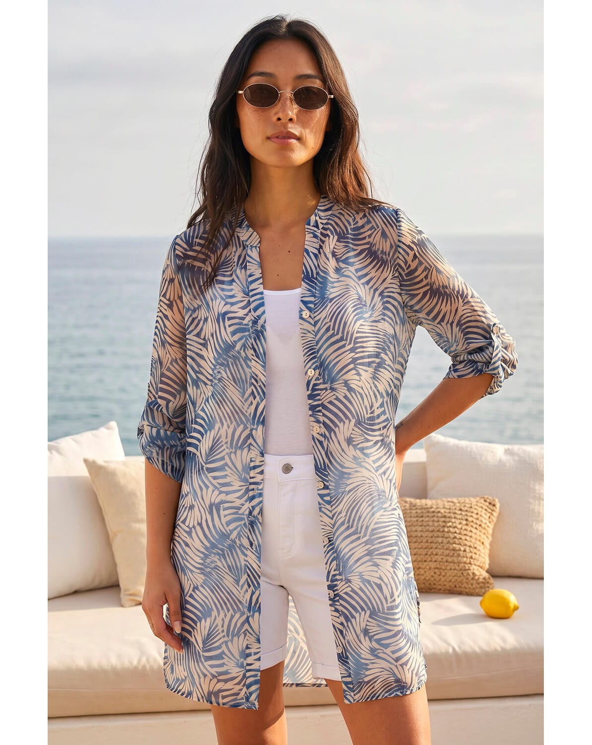 New In - Roman Petite Leaf Print Longline Shirt