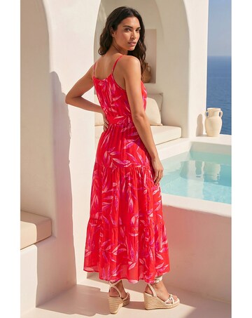 Roman Floral Print Belted Strappy Dress