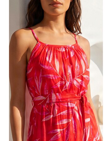 Roman Floral Print Belted Strappy Dress