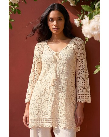 Roman Crochet Tie Front Knit Tunic