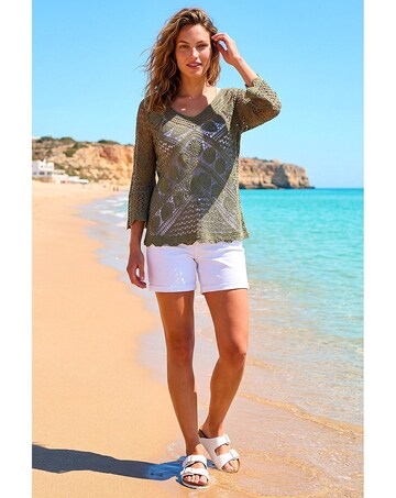 Roman Crochet Lace V-Neck Open Knit