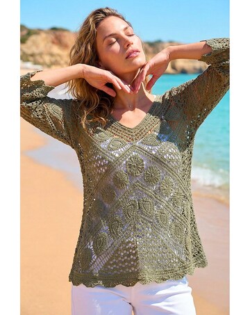 Roman Crochet Lace V-Neck Open Knit
