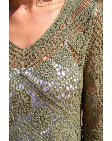 Roman Crochet Lace V-Neck Open Knit