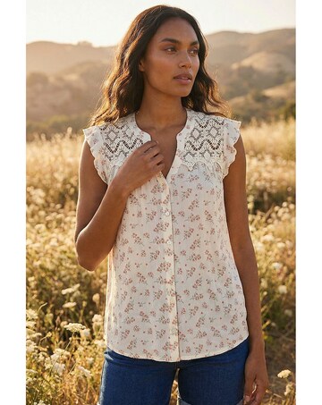 Roman Lace Yoke Floral Blouse