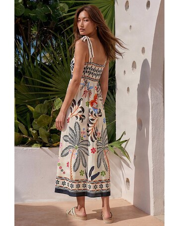 Roman Floral Palm Strappy Midi Dress