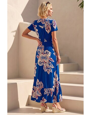 Roman Leaf Print Shirred Maxi Dress