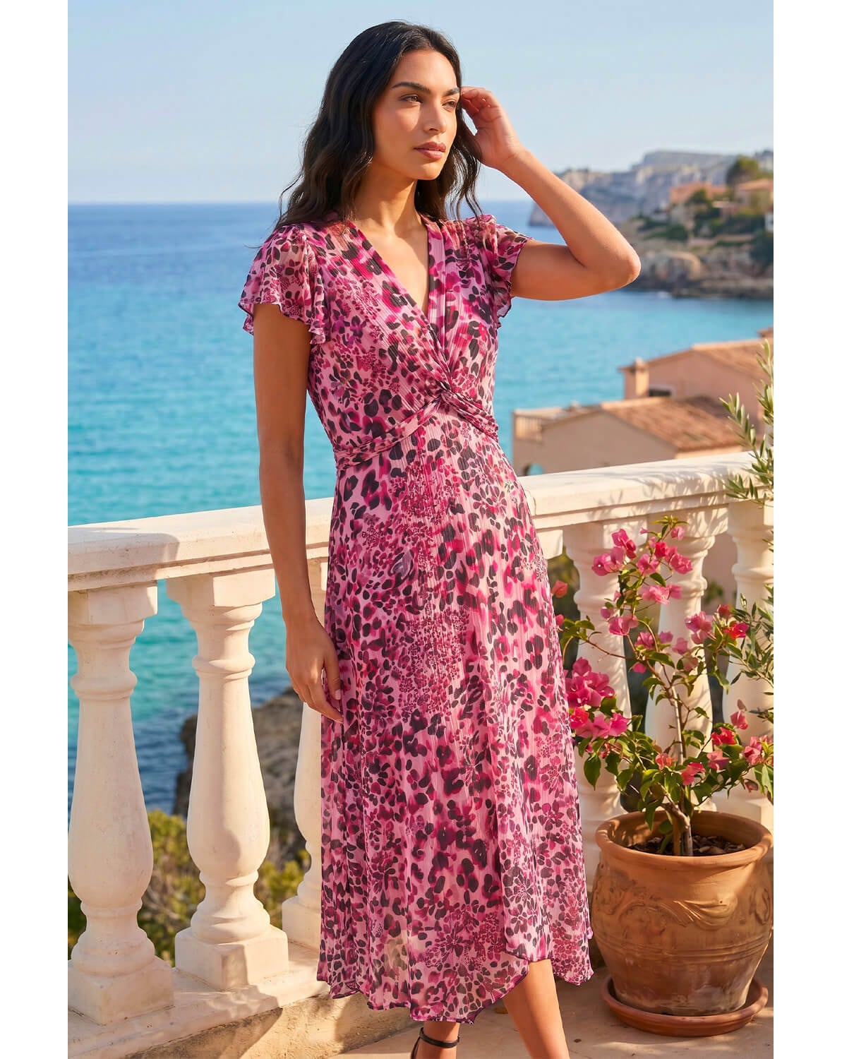 New In - Roman Animal Twist Front Midi Dress