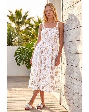 Roman Embroidered Strappy Midi Dress