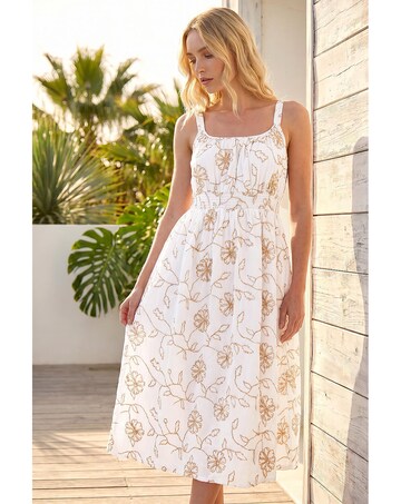 Roman Embroidered Strappy Midi Dress