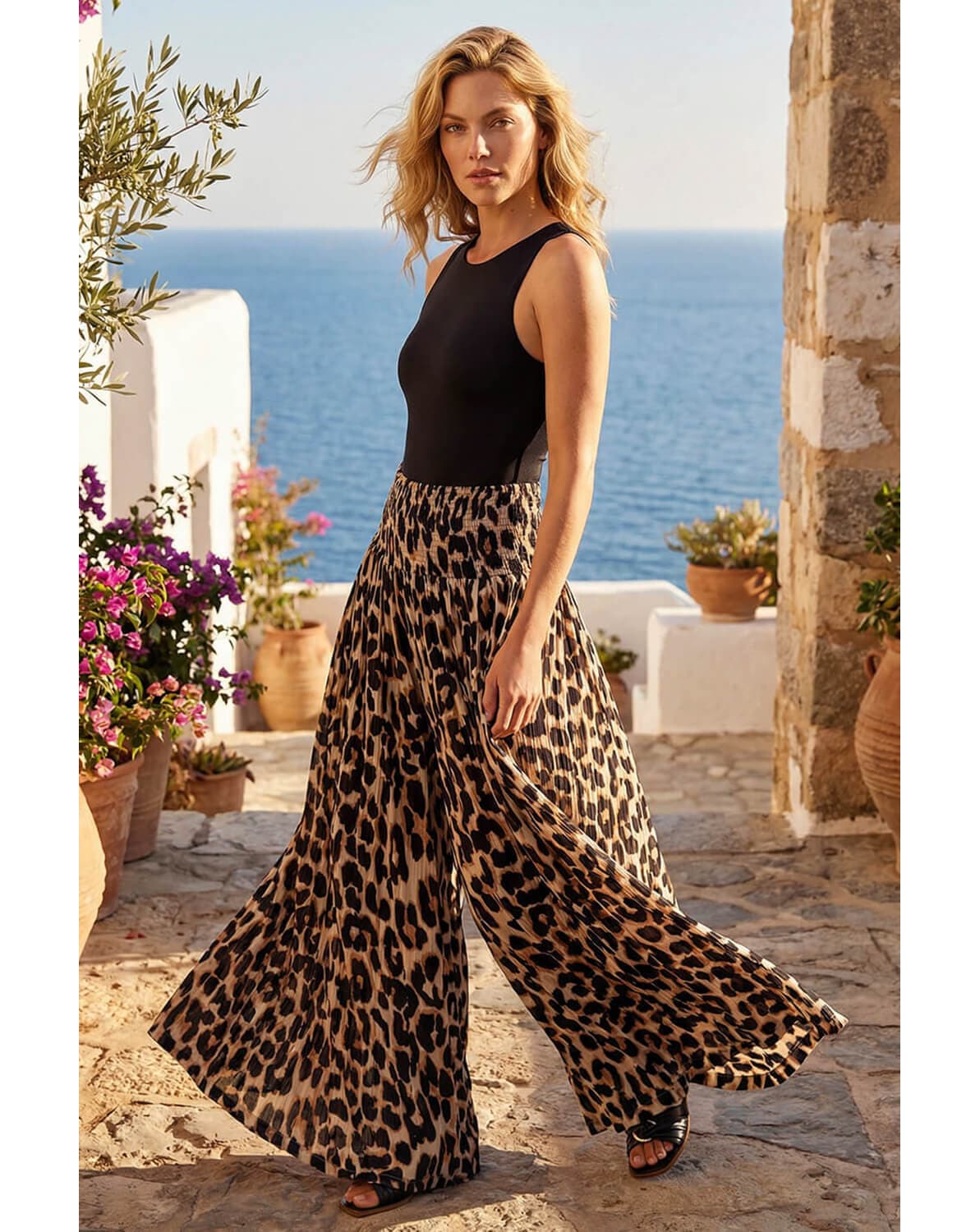 New In - Roman Animal Shirred Palazzo Trouser