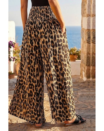 Roman Animal Shirred Palazzo Trouser