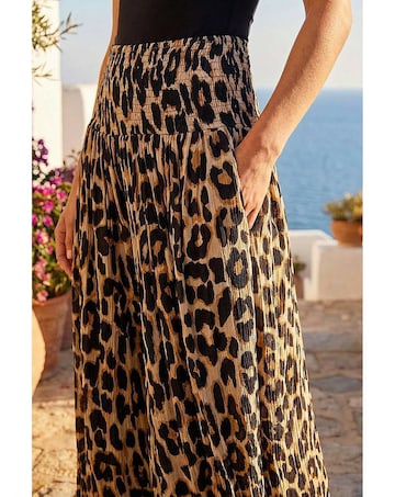 Roman Animal Shirred Palazzo Trouser