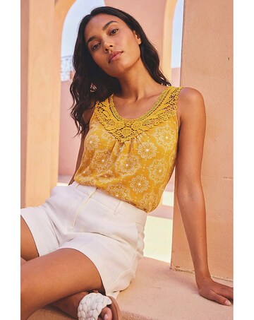 Roman Printed Crochet Trim Vest Top