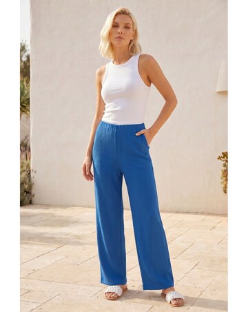 Roman Petite Wide Leg Textured Trouser