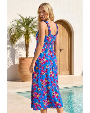 Roman Floral Shirred Strap Midi Dress
