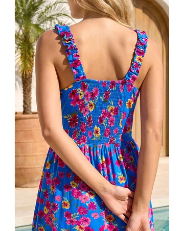 Roman Floral Shirred Strap Midi Dress
