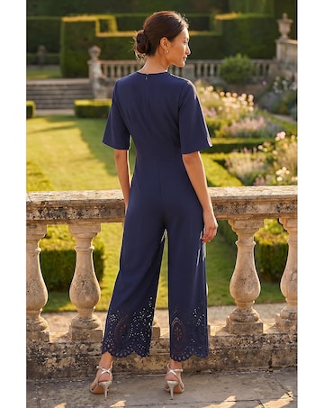 Roman Laser Cut Hem Wrap Front Jumpsuit