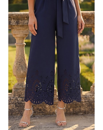 Roman Laser Cut Hem Wrap Front Jumpsuit