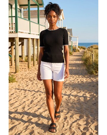 Roman Button Detail Ribbed Knit Top
