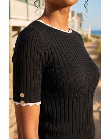 Roman Button Detail Ribbed Knit Top