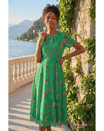 Roman Floral Chiffon Pleated Dress