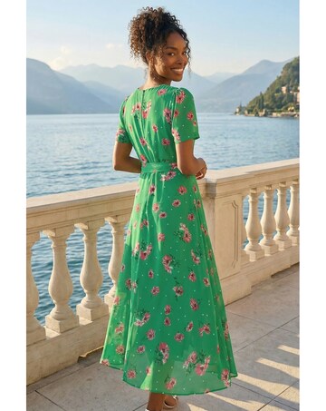 Roman Floral Chiffon Pleated Dress