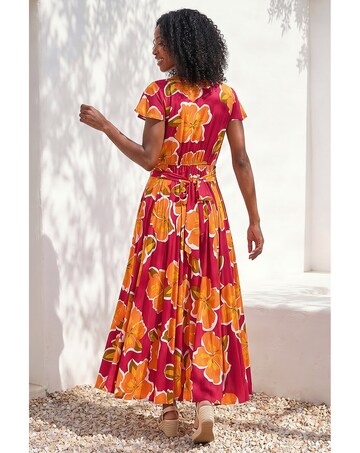Roman Floral Print Ruched Midi Dress