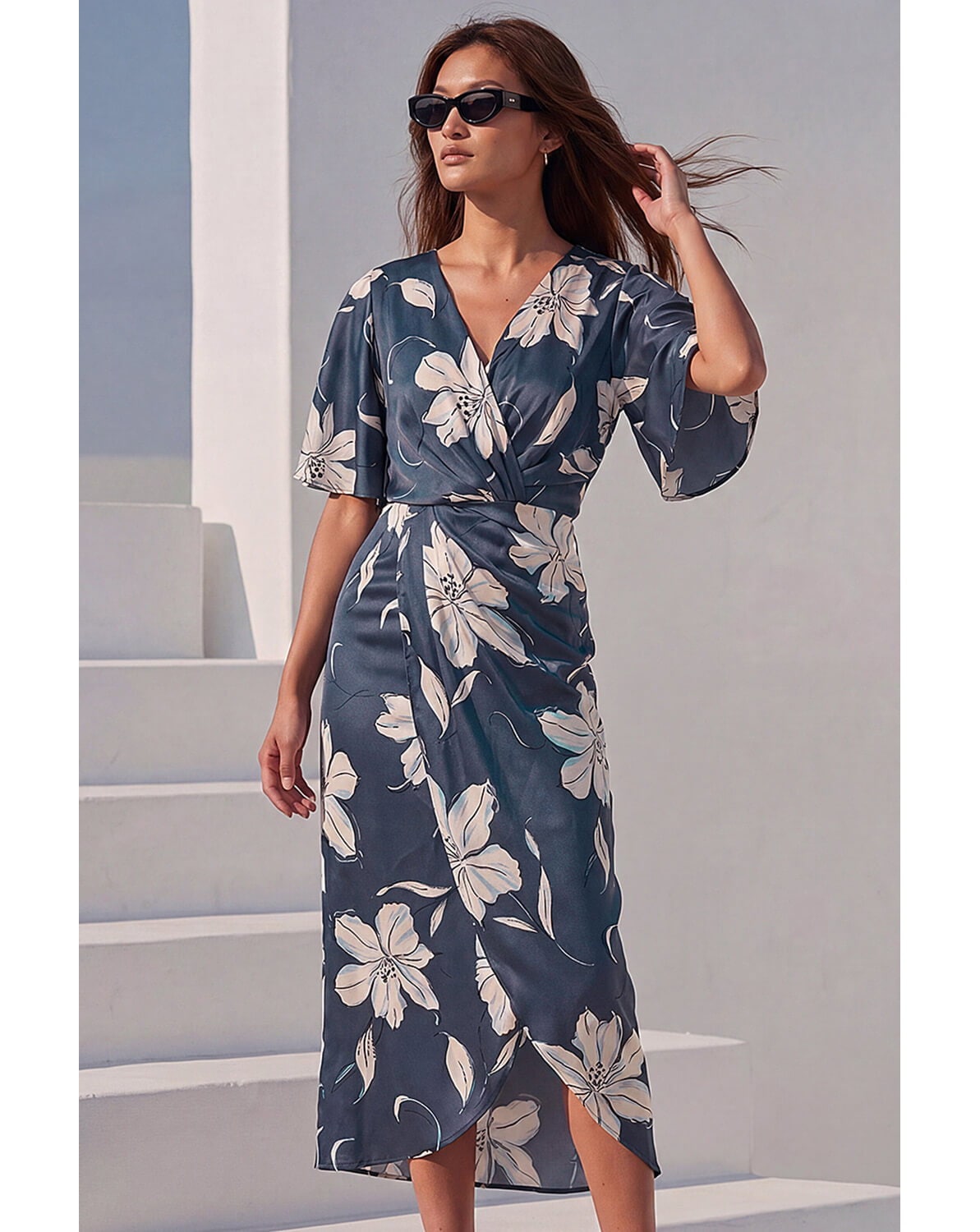 New In - Roman Floral Print Wrap Twist Dress