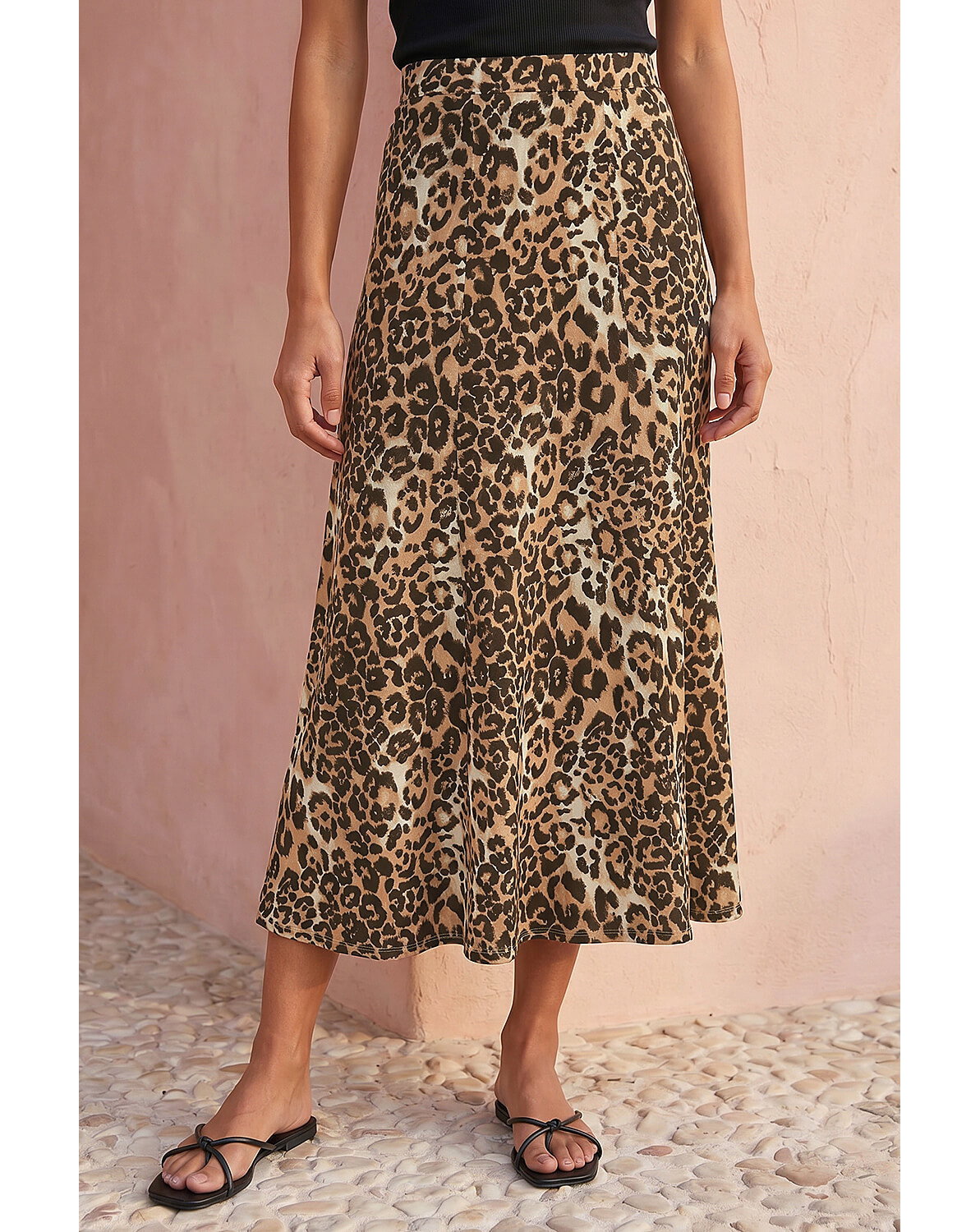 New In - Roman Leopard Print A-Line Midi Skirt