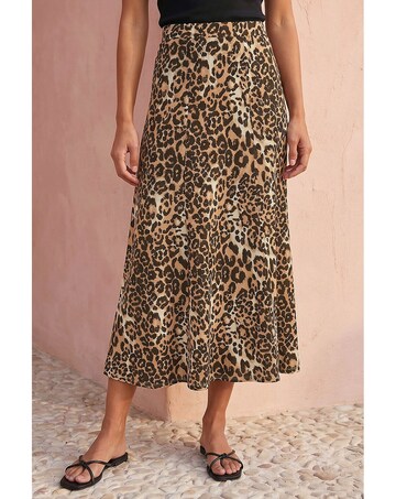Roman Leopard Print A-Line Midi Skirt