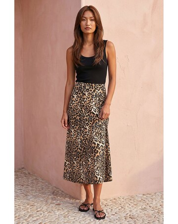 Roman Leopard Print A-Line Midi Skirt