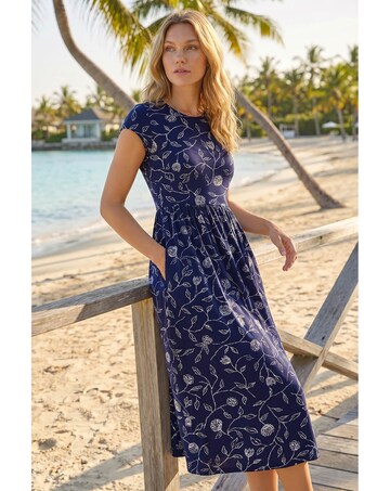 Roman Floral Print Midi Stretch Dress