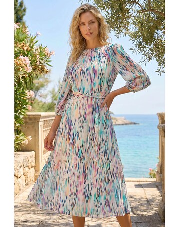 Roman Blurred Pleat Neck Midi Dress