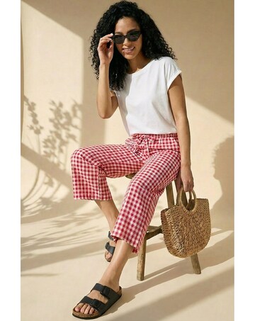 Roman Gingham Tie Waist Cropped Trouser