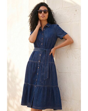 Roman Denim Tiered Cotton Midi Dress