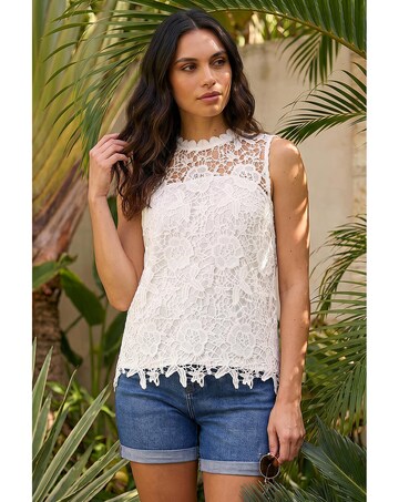 Roman High Neck Stretch Lace Top