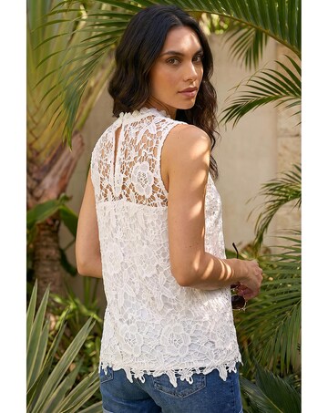 Roman High Neck Stretch Lace Top