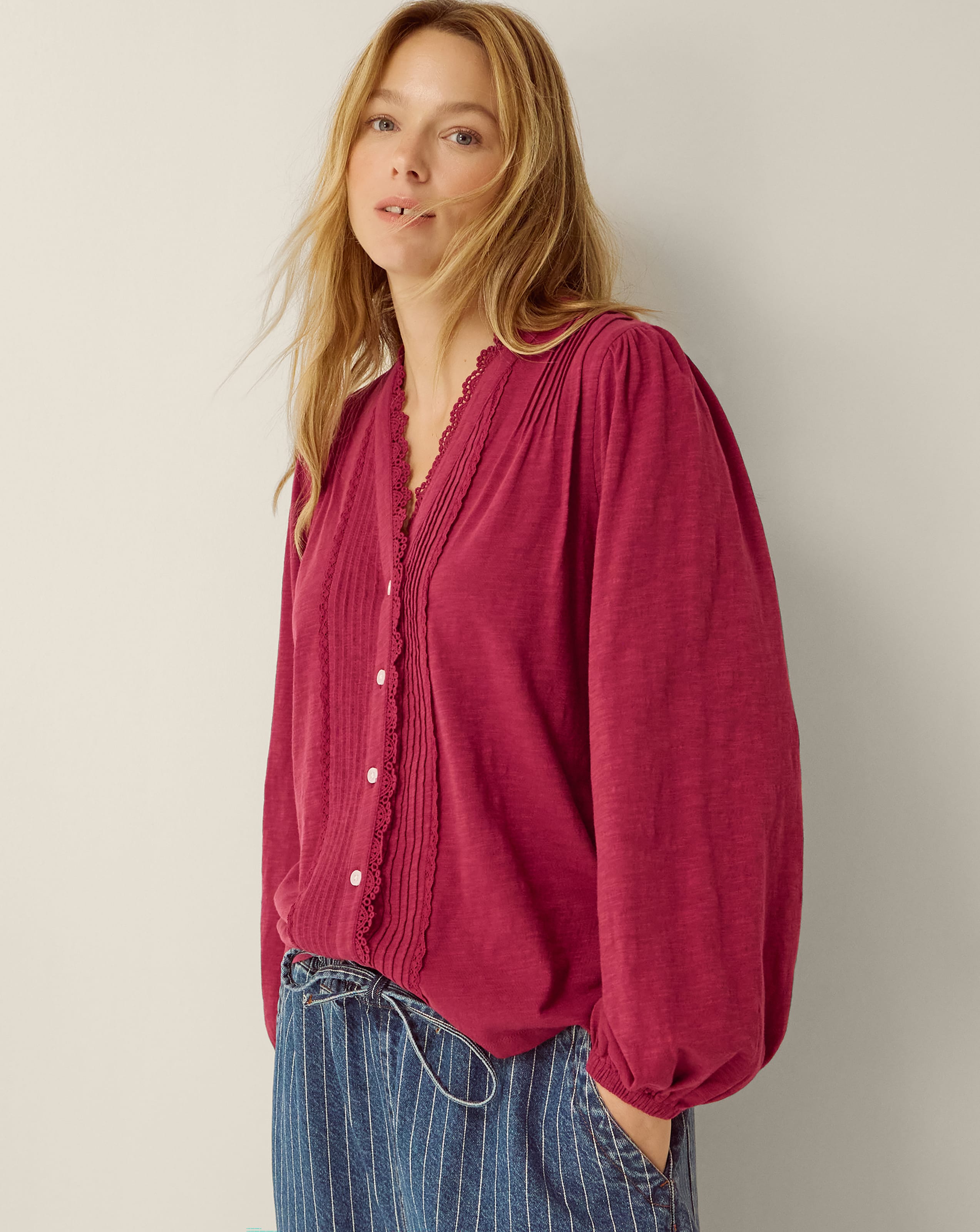 New In - Monsoon Jenny Pintuck Lace Jersey Blouse