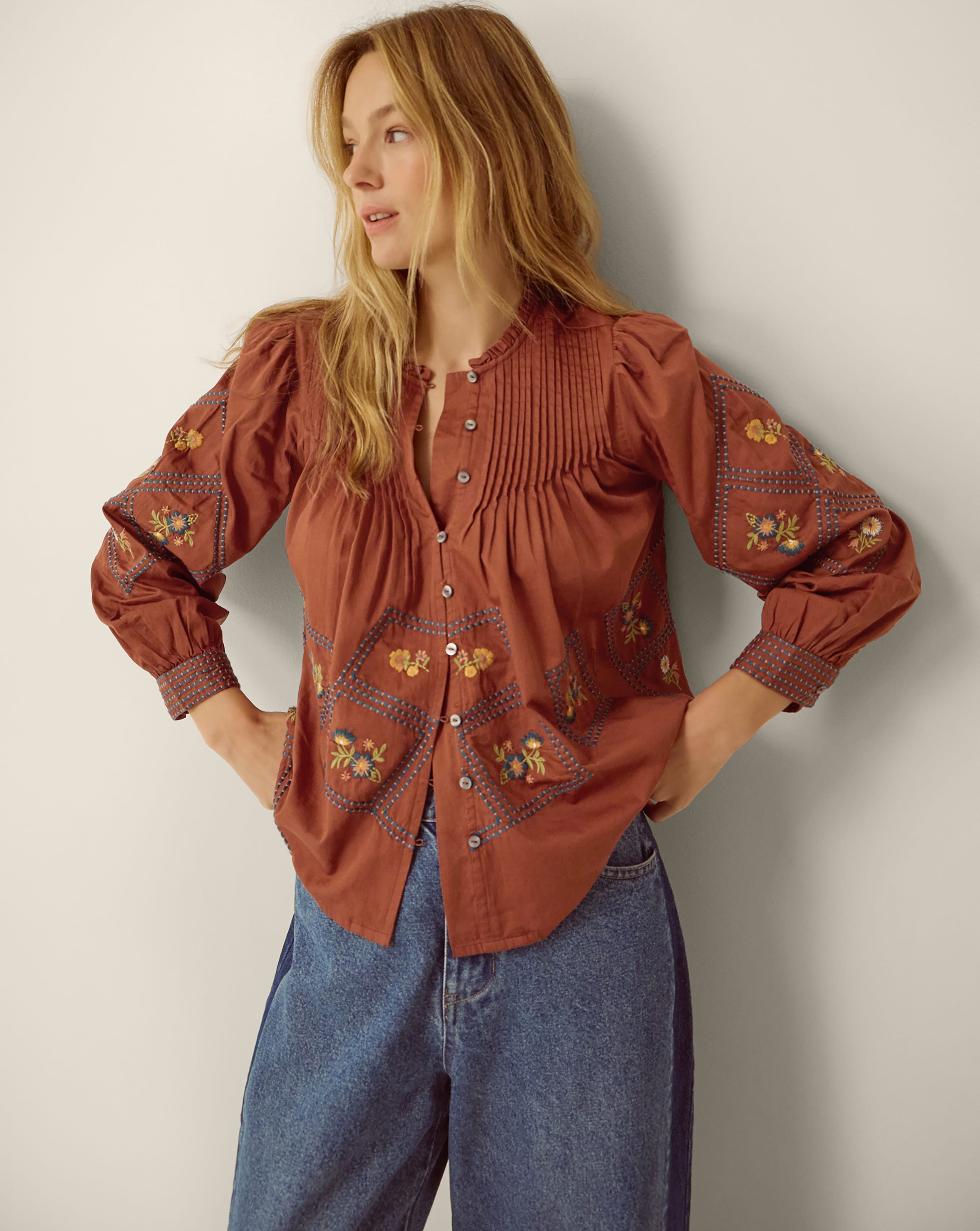 New In - Monsoon Sadie Embroidered Pintuck Blouse