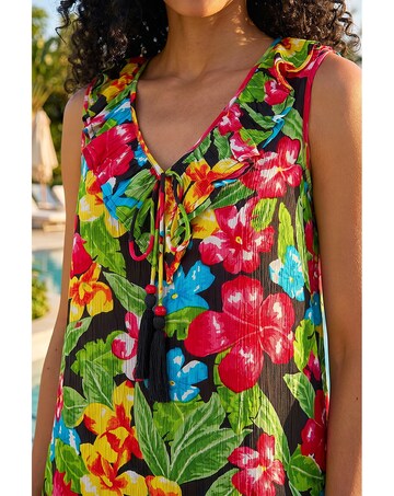 Roman Floral Print Tie Front Frill Top