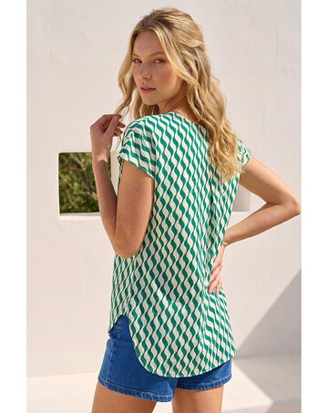 Roman Wave Stripe Print V-Neck Top