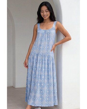 Roman Petite Tile Print Gathered Dress