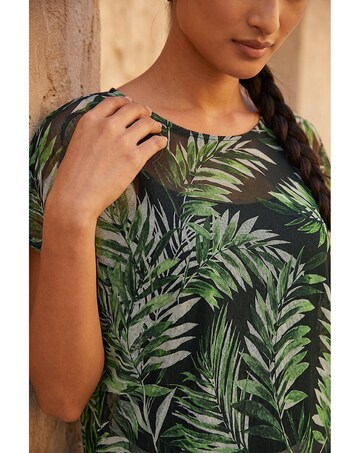 Roman Palm Print Mesh Overlay Top