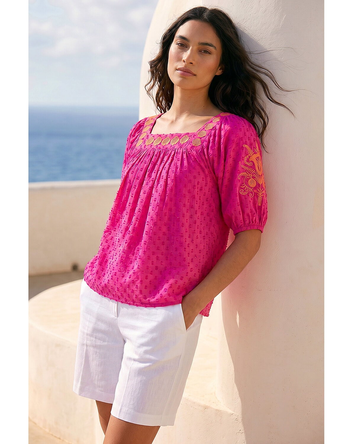 New In - Roman Embroidered Textured Top