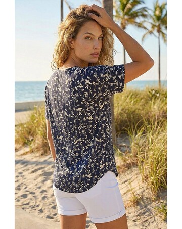 Roman Floral Puff Print Zip Front Top