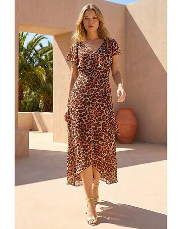 Roman Animal  Wrap Chiffon Midi Dress