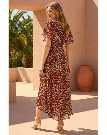 Roman Animal  Wrap Chiffon Midi Dress