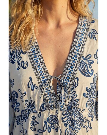 Roman Border Print V-Neck Midi Dress