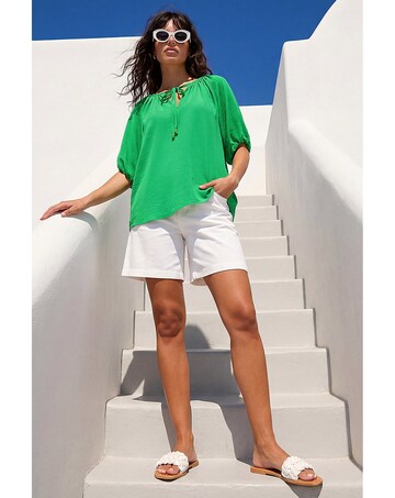 Roman Tie Front Raglan Sleeve Top