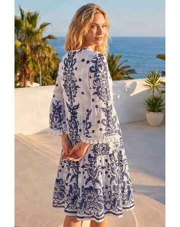 Roman Beaded Tassel Trim Smock Dress